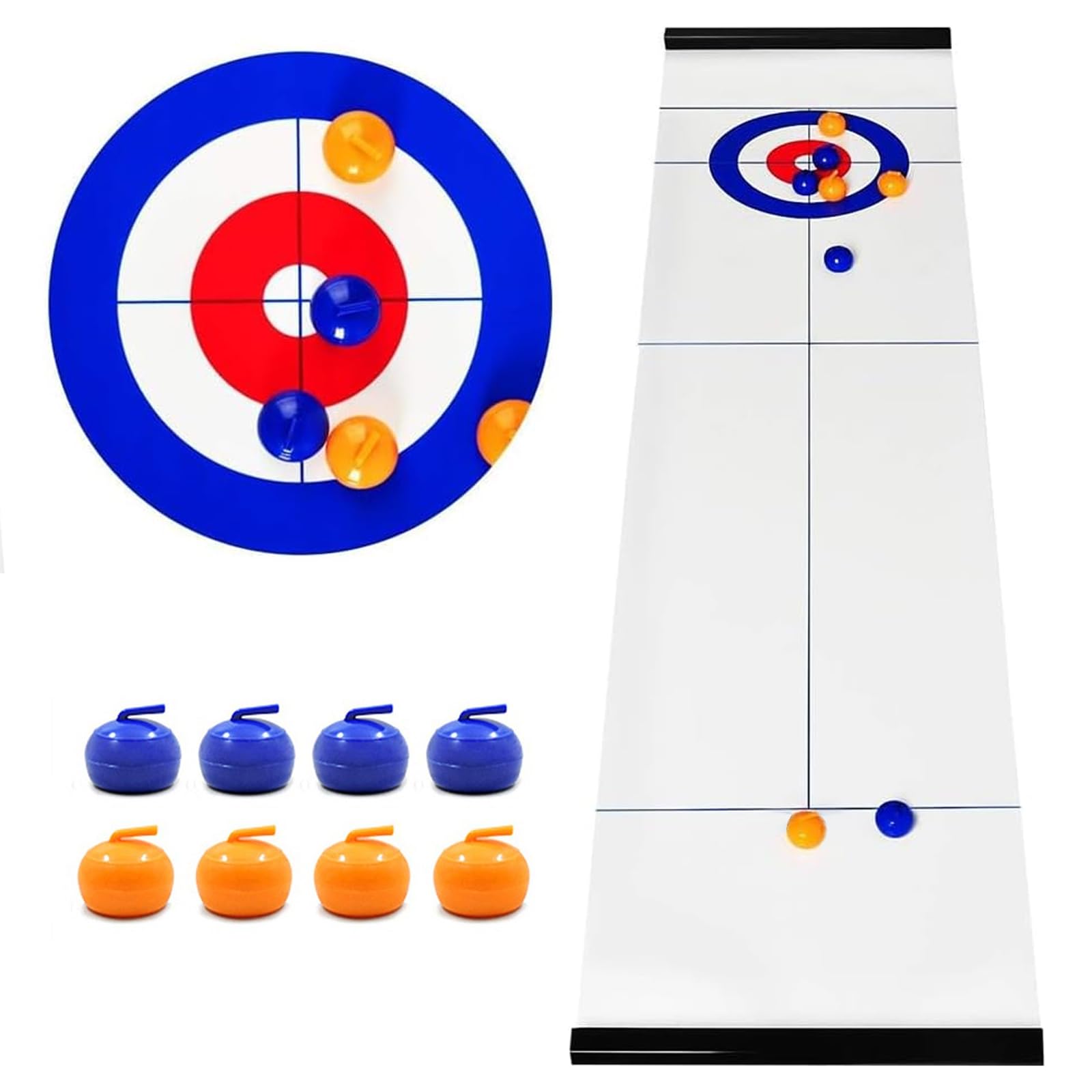 MEETOZ Tabletop Curling Game, Portable Team Board Games,Tabletop Curling Game for Kids, Adults & Family, Come with 16 Tabletop Curling Stones. Easy to Set Up, Play & Portable