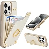 LAMEEKU for iPhone 16 Pro Max Case Wallet with Card Holder, 360° Rotation Ring Kickstand Leather Protective Case for iPhone 16 Pro Max 6.9'' Beige
