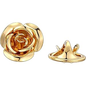 Gold Lapel Pin for Men 0.5in, Tiny Rose Flower Brooch for Suit Accessories | Solid Brass Small Rose Lapel Pin With Secure Cla