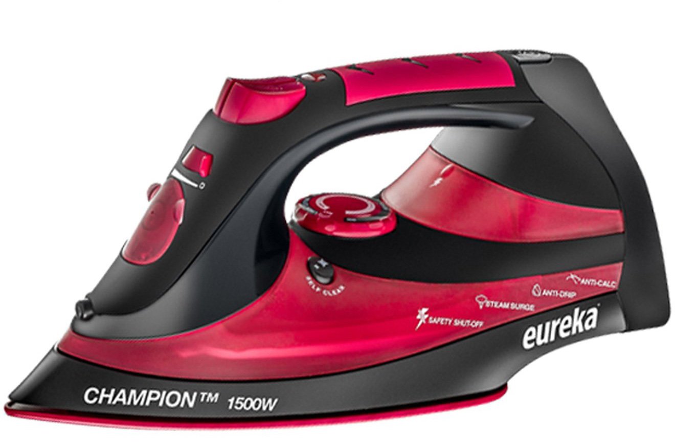 Eureka ER15001 Champion 1500-Watt Micro Steam Iron Patent Nano Ceramic Soleplate with Auto-Off, Anti Drip, Red