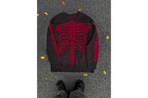Skull Graphic Crew Neck Long Sleeve Sweater， for Autumn and Winter， Street and Casual Style for Men