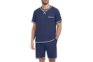 PrinStory Men's Pajamas Set Sleepwear Lightweight Short Sleeve Shirts and Shorts Soft 2 Piece Lounge Set Cozy Nightwear