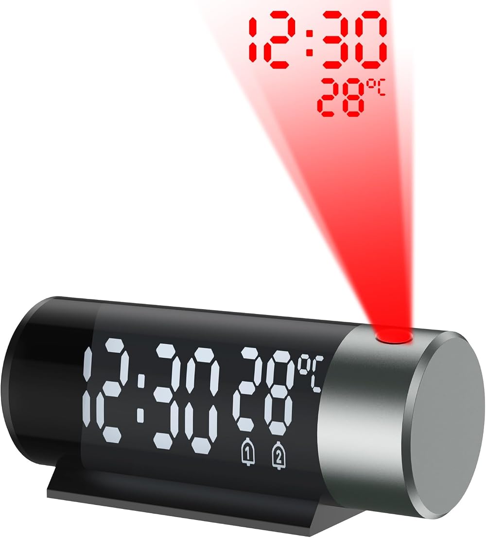 YUNYODA Projection Alarm Clock 180° Rotatable Dual Alarm Snooze USB Charging