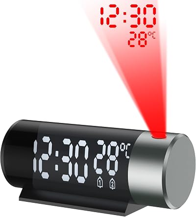 YUNYODA Projection Alarm Clock 180° Rotatable Dual Alarm Snooze USB Charging