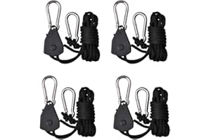 TopoGrow 4PCS/2 Pairs Adjustable Rope Hanger Ratchet Tie Down Ratchet Straps Grow Light Hangers 1/8'' 150lb Reinforced Internal Gears Ratchets for LED Grow Lights, Various Hanging and Strapping