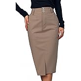 winkbay Women's Bodycon Midi Skirt Elegant High Waisted Split Hem Dressy Casual Skirts with Pockets