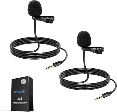 NEEWER 2 Pack Lavalier Microphone Set Omnidirectional Clip On 3.5mm TRS