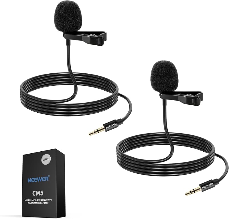 NEEWER 2 Pack Lavalier Microphone Set Omnidirectional Clip On 3.5mm TRS