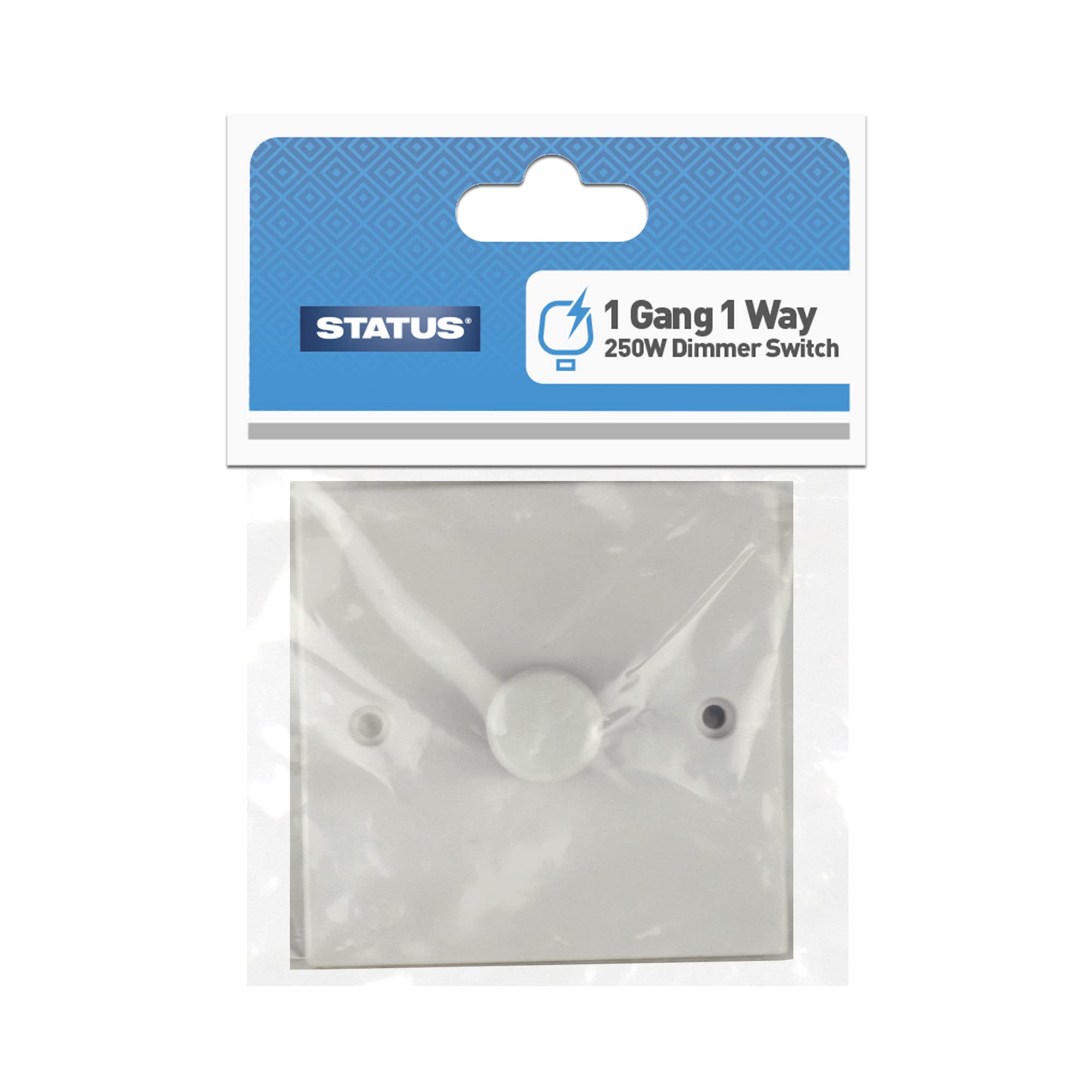 STATUS Single Dimmer Light Switch | 250W White Plastic 1 Gang 1 Way Dimmer Light Switch | S250WDS3