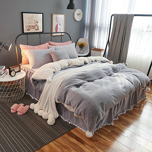 DGXSG Princess Style Bedding Set Comforter Set Supreme Plush Velvet Cotton Sweater and Microfiber Blend Duvet Cover Sets Hypoallergenic and Wrinkle Home Textiles Grey King