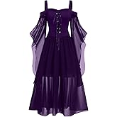 Halloween Dress for Women Renaissance Medieval Costume Sexy Lace Up Cold Shoulder Gothic Dress