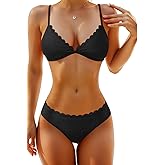 Aqua Eve Women Ribbed Bikini Set - Triangle Two Piece Swimsuit Scalloped Bikini 2025 Low Rise Bathing Suit