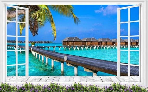 Vom Boden bis zur Decke reichende Fenster Holzhaus Meerblick 3d