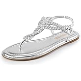 DREAM PAIRS Women's Flat Sandals Dressy Summer Stappy Comfortable Ankle Elastic T-Strap Beach Thong Sandals