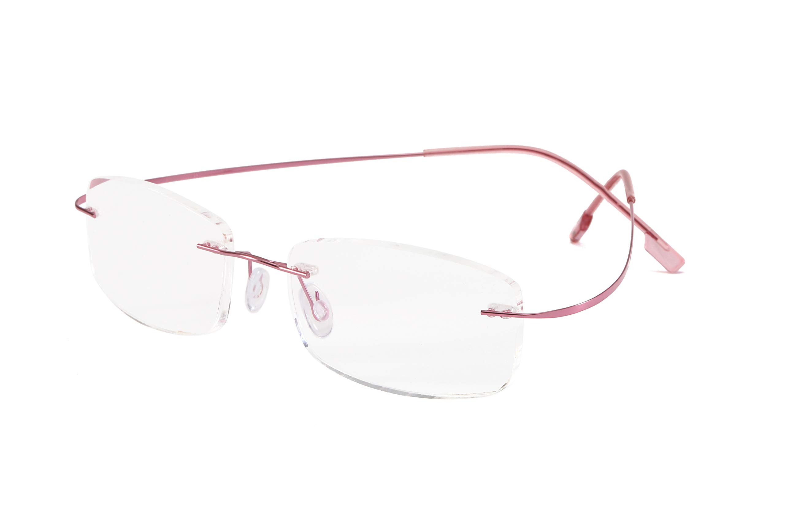 KoKoBin Rimless Reading Glasses Super Light Titanium Eyewear Men Women Sun Readers Reading Glasses(Pink，+1.0)