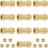 Taiidaues 10Pcs 3/8" OD x 3/8" OD Compression Union Fittings | Brass Compression Tube Fittings, 10Pcs Compression Union Connectors &amp; 10 Pcs Sleeves Ferrules