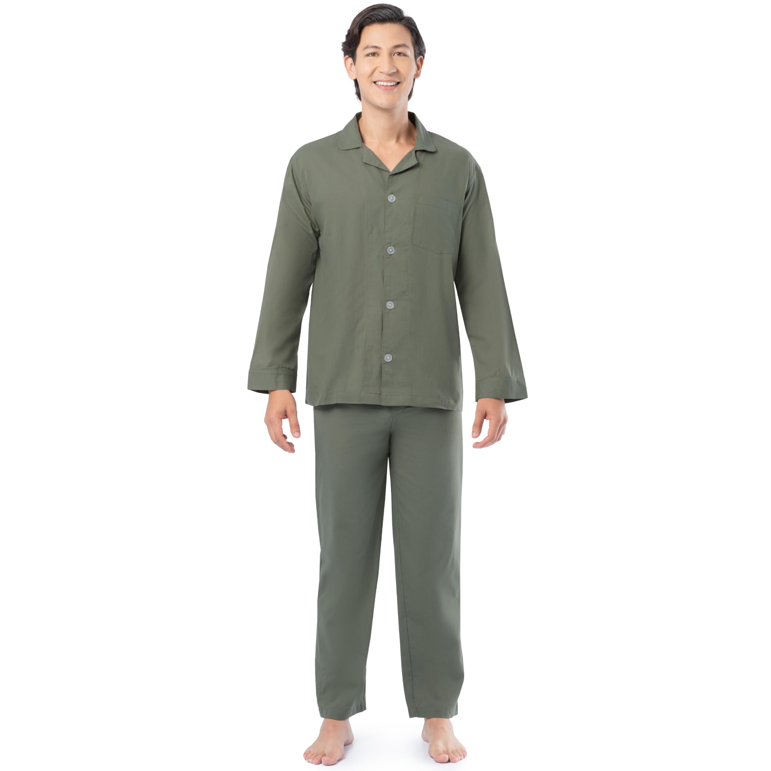 Fruit of the Loom Men's Long Sleeve Broadcloth Pajama Set, Green, 2X Image
