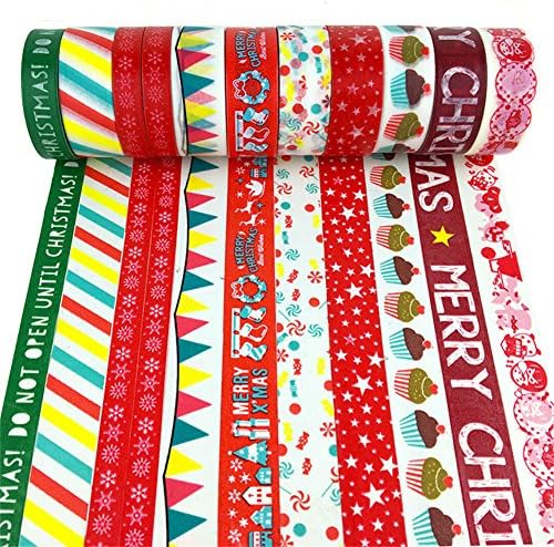 Decorative Paper Tape,Decorative Masking Tape Set of 10 Rolls,for Arts &amp; Crafts,Holiday Gift DIY Decorative Sticker Hand Account and Paper Tape Cartoon Geometry Color Christmas Theme
