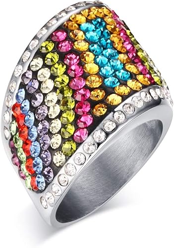 Amazon Rockyu 人気 ブランド 指輪 レディース 人気 ステンレス ラインストーン キラキラ 豪華 結婚指輪 仕上げ アレルギー対応 マルチカラー シンプル リング 19号 ヨーロピアン 婚約 プレゼント リング 通販