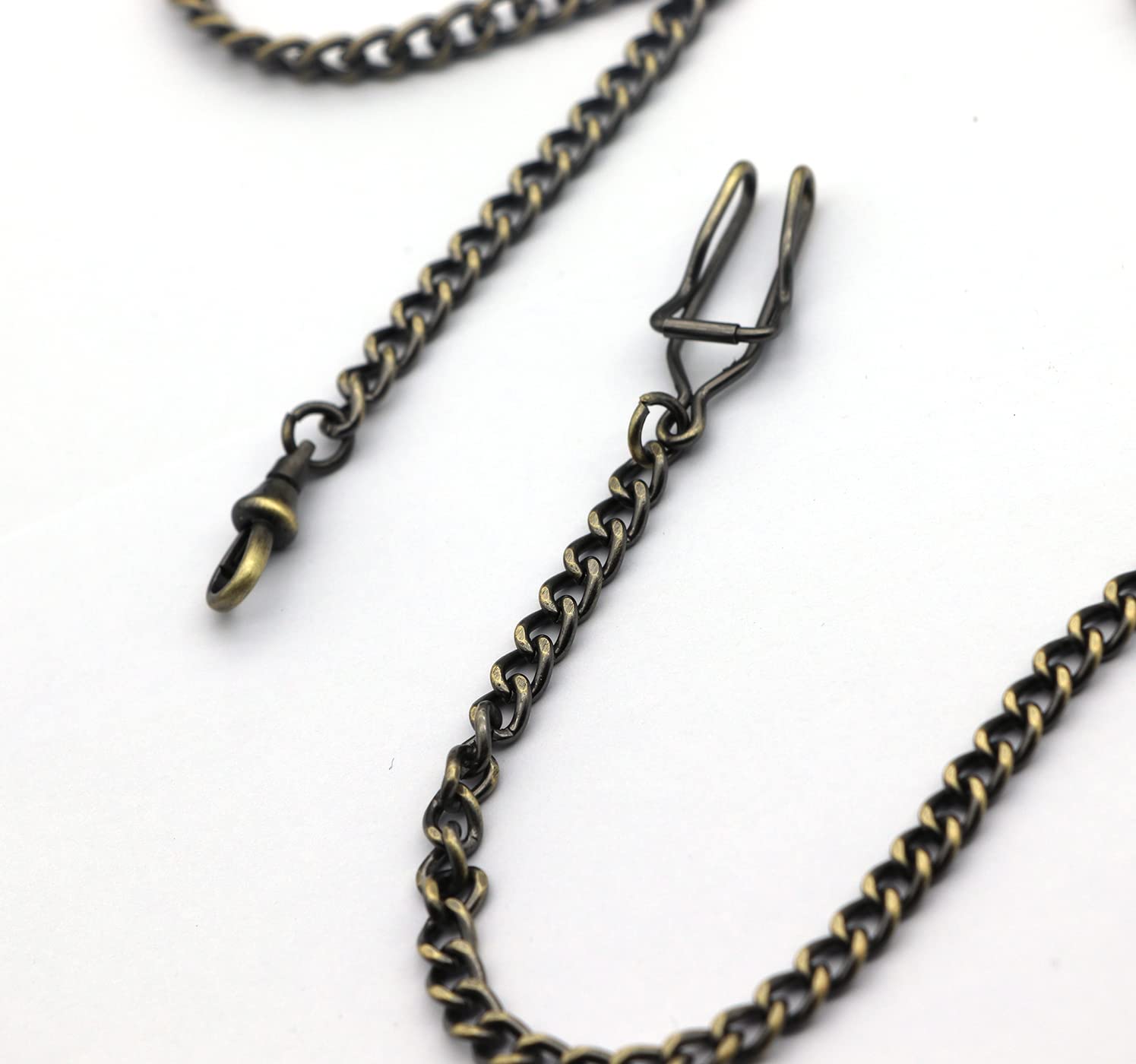 Vintage Bronze Alloy Pocket Watch Chain Set of 2, Upgraded Version with Swivel Clasp