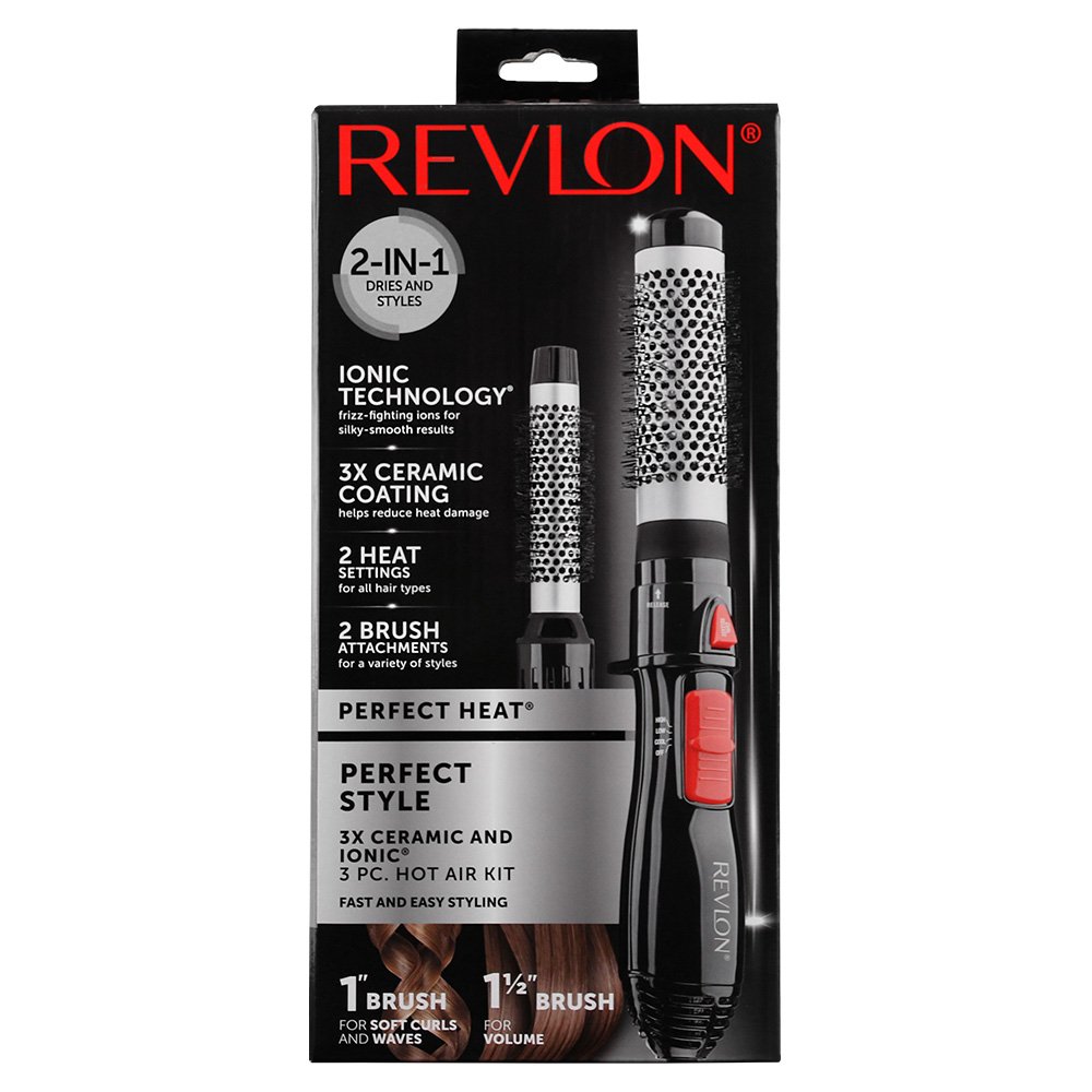 Revlon Ceramic Hot Air Brush Kit with 1 Inch And 1-1/2 Inch Brush Attachments : Revlon Hair Dryer Brush : Beauty