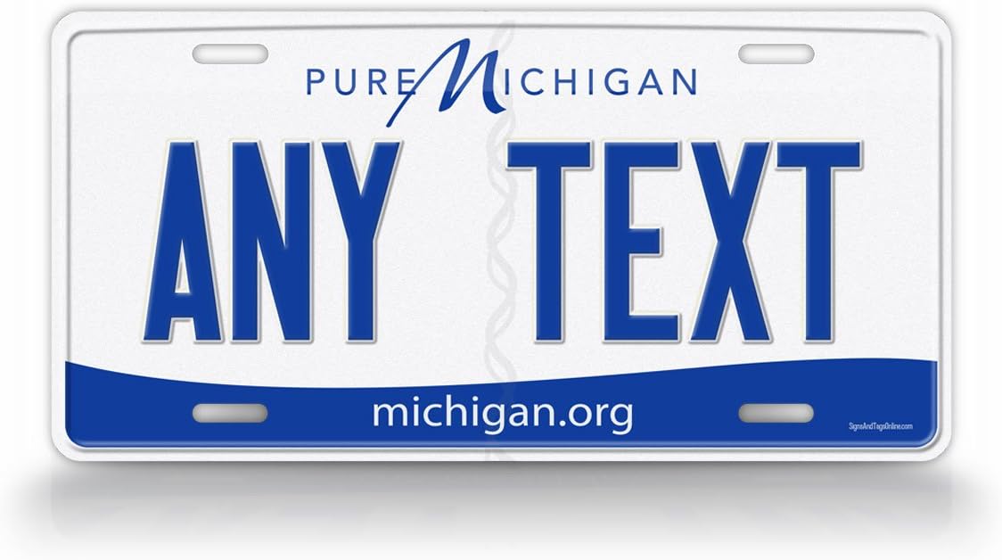Custom Michigan State License Plate MI Pure Michigan Auto Tag Replica of Official Plate Any Text! Personalized Sign