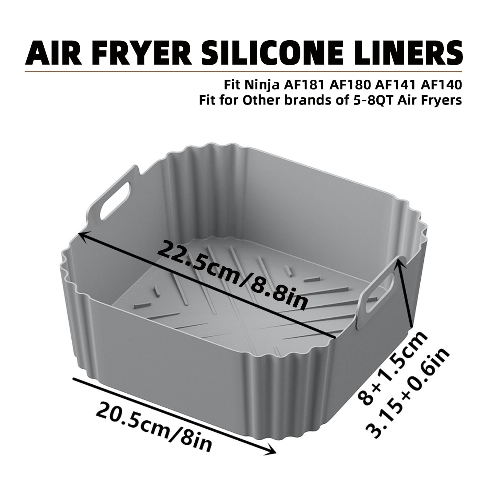 Silicone Air Fryer Liners for Ninja Air Fryer Pro XL AF141 AF142 AF181 AF182,2Pack 8.8inch Square Air Fryer Liners Reusable Basket for Cosori,Chefman,Instant Pot,Other 5-8QT,Air Fryer Accessories