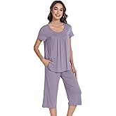 WiWi Pajamas for Women Soft Cooling Short Sleeve Sleepwear with Capri Pants Viscose from Bamboo Pjs Sets S-XXL