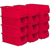 Akro-Mils 30224 AkroBins Plastic Storage Bins, Space-Saving Stackable Bins for Garage, Pantry, Craft Organization, 11" L x 4" W x 4" H, Red, 12-Pack