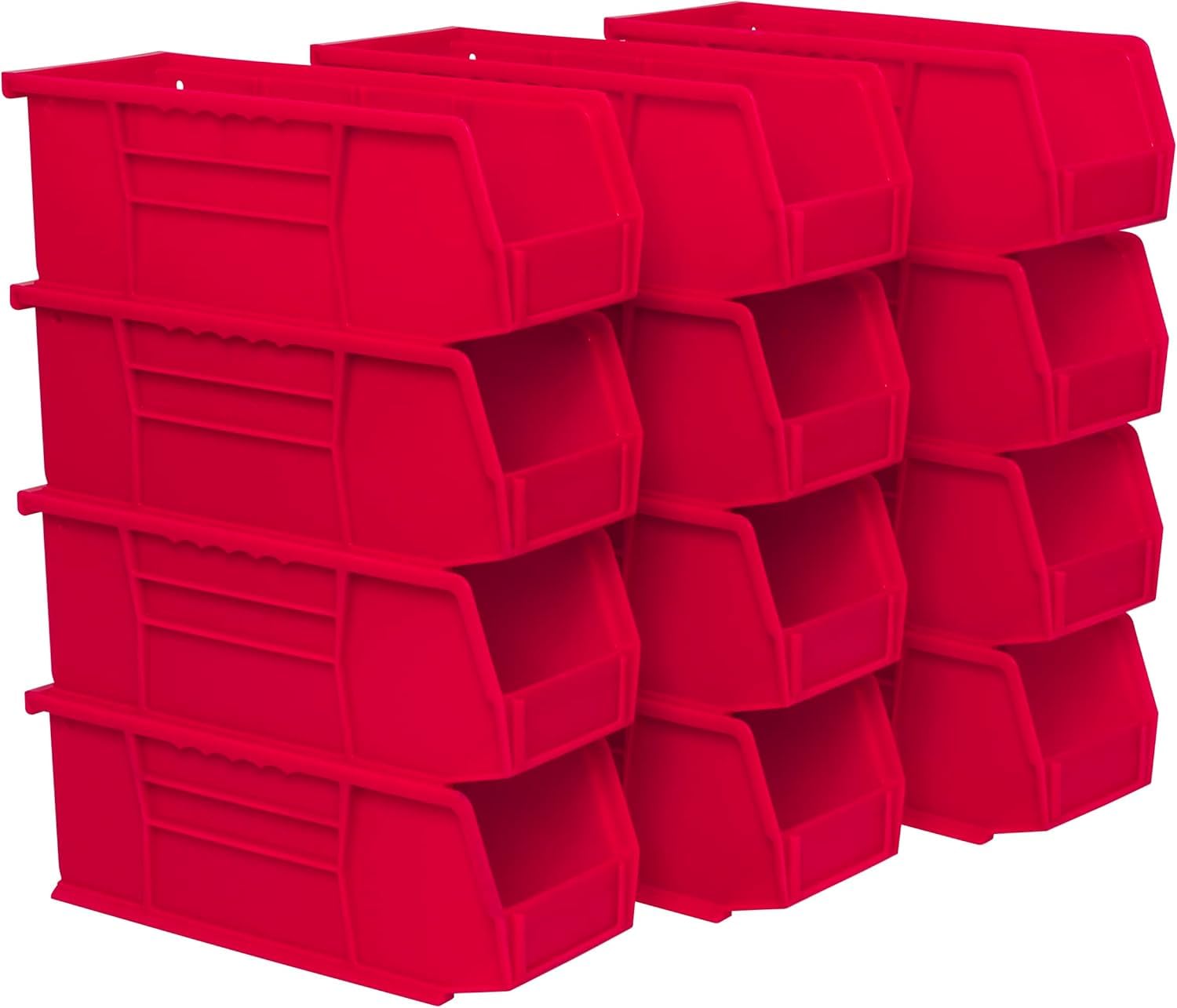 Akro-Mils 30224 AkroBins Plastic Storage Bins, Space-Saving Stackable Bins for Garage, Pantry, Craft Organization, 11″ L x 4″ W x 4″ H, Red, 12-Pack