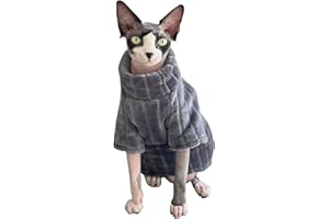 KITIPCOO Turtleneck Sweater for Sphynx Cat Soft Coral Fleece Cat Clothes Thick Winter Warm Outfit Coat for Hairless Cats and Small Dogs Apparel with Sleeves (Grey, L (7-8.5 lbs))