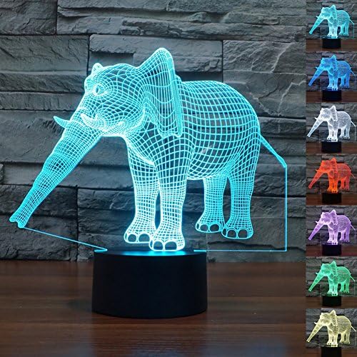 LED Night Light 3D Illusion Bedside Table Lamp 7 Colors Changing Sleeping Lighting with Smart Touch Button Cute Gift Warming Present Creative Decoration Ideal Art and Crafts (Elephant)