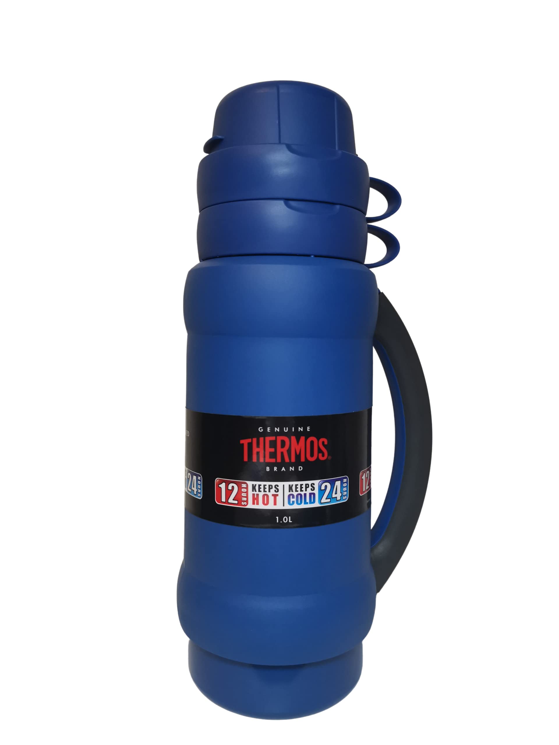 Thermos Premier Vacuum Insulated Glass Double Wall Flask Blue 1.0L