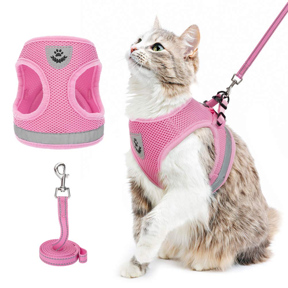 Escape Proof Cat Harness and Leash - Adjustable Reflective Vest Harness and Leash for Walking - Breathable Mesh and Reflection Strap - for Cats and Puppy