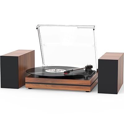 Vintage Record Player with External Speakers Belt-Drive Turntable for Vinyl Records Dual Stereo Speakers LP Players Support 3 Speed 3 Size Wireless Playback AUX Headphone Input Auto Stop Wood Red