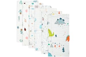 FOOK FISH Muslin Burp Cloths Cotton Burping Cloth 20'' X 10'' Pack of 6 for Baby Spit Up Cloths for Newborn,Absorbent, Soft,L
