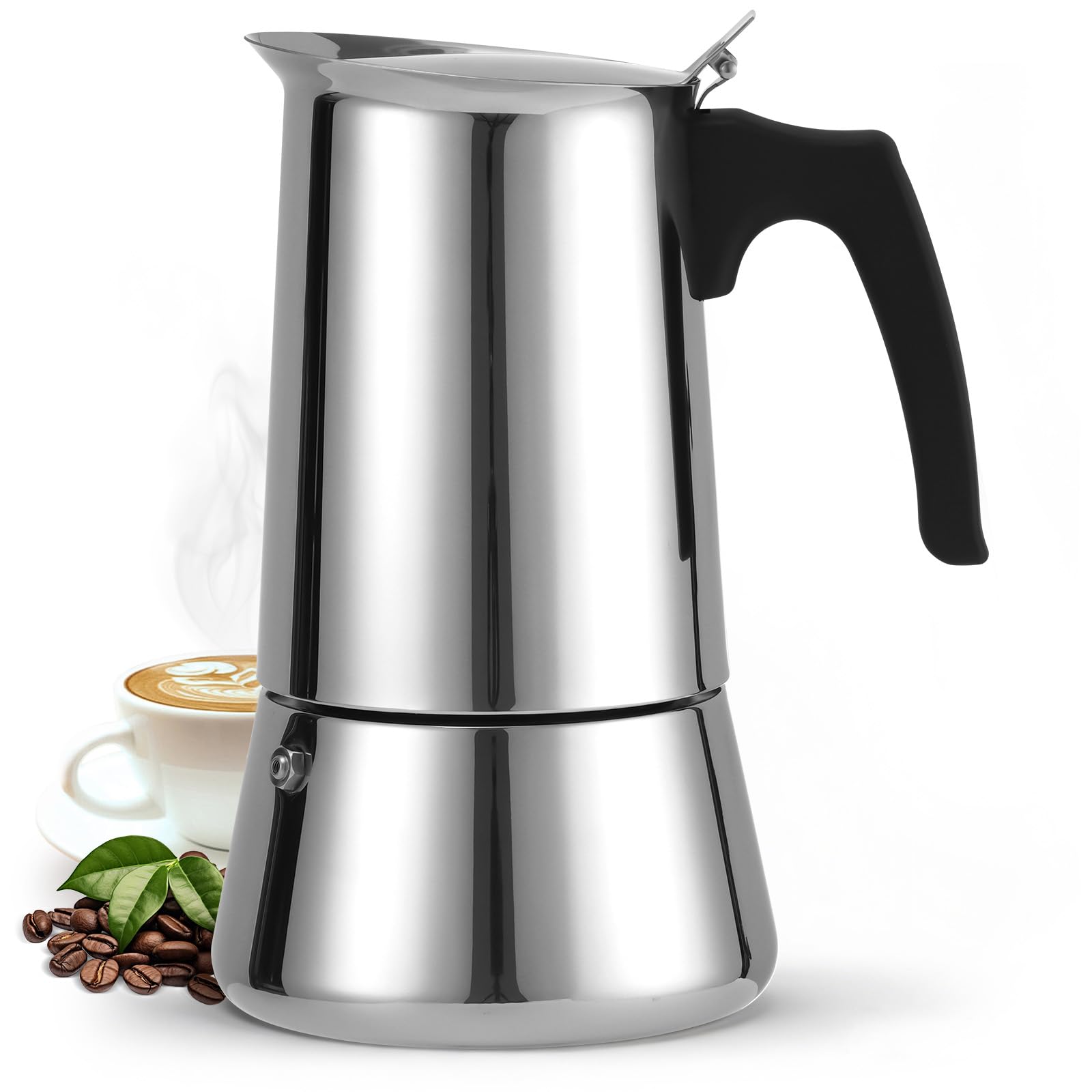 Godmorn Espresso Maker Stovetop, Moka Pot 9 Cups 450ml (Italian Espresso Cup = 50ml), Induction Hob Espresso Maker with Valve (Water Level Do Not Exceed), Espresso Coffee Maker