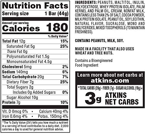 ATKINS CARAMEL CHOCOLATE NUT ROLL SNACK BAR, PROTEIN SNACK, HIGH IN FIBER, 2G SUGAR, 8 COUNT