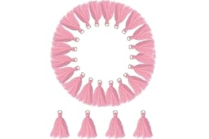 MSCFTFB 100 Pieces Mini Tassels with Jump Rings Mala Tassel Kit for Earring Necklace Jewelry Making Garland Keychain Charms Crafts Decorations (Pink)