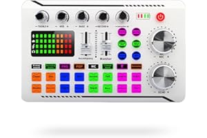 SIBORIE F998 Professional Audio Mixer,Sound Card Voice Changer and Audio Interface with DJ Mixer Effects,Podcast Production Studio Equipment Sound Board,for Podcasting Gaming Karaoke Tiktok YouTube White