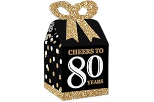 Big Dot of Happiness 80th Birthday Party Favor Gift Boxes - Elegant Gold Square Design with 3D Bow Top - Premium Cardstock Pa