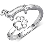 Feijiesi Pug/Yorkie/German Shepherd/Corgi/Maltese/Border Collie/Schnauzer/Golden Retriever/Dachshund Ring 925 Sterling Silver Cute Dog Rings for Women Dog Jewelry Gifts for Women Dog Lover