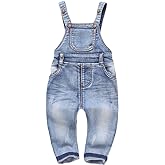 KIDSCOOL SPACE Baby & Little Boys/girls Water Washed Ripped Soft Denim Overalls
