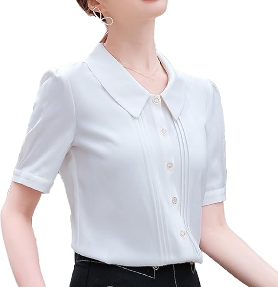 Amazon レディース 形態安定 ノーアイロン シャツ ブラウス シフォン 半袖 スキッパー ビジネス オフィス 半袖シャツ S フォーマル スーツ リクルート 就活 Ol 事務服 ワイシャツ 無地 スキッパー 白 黒 Uv 紫外線カット しろい シャツ ブラウス 通販