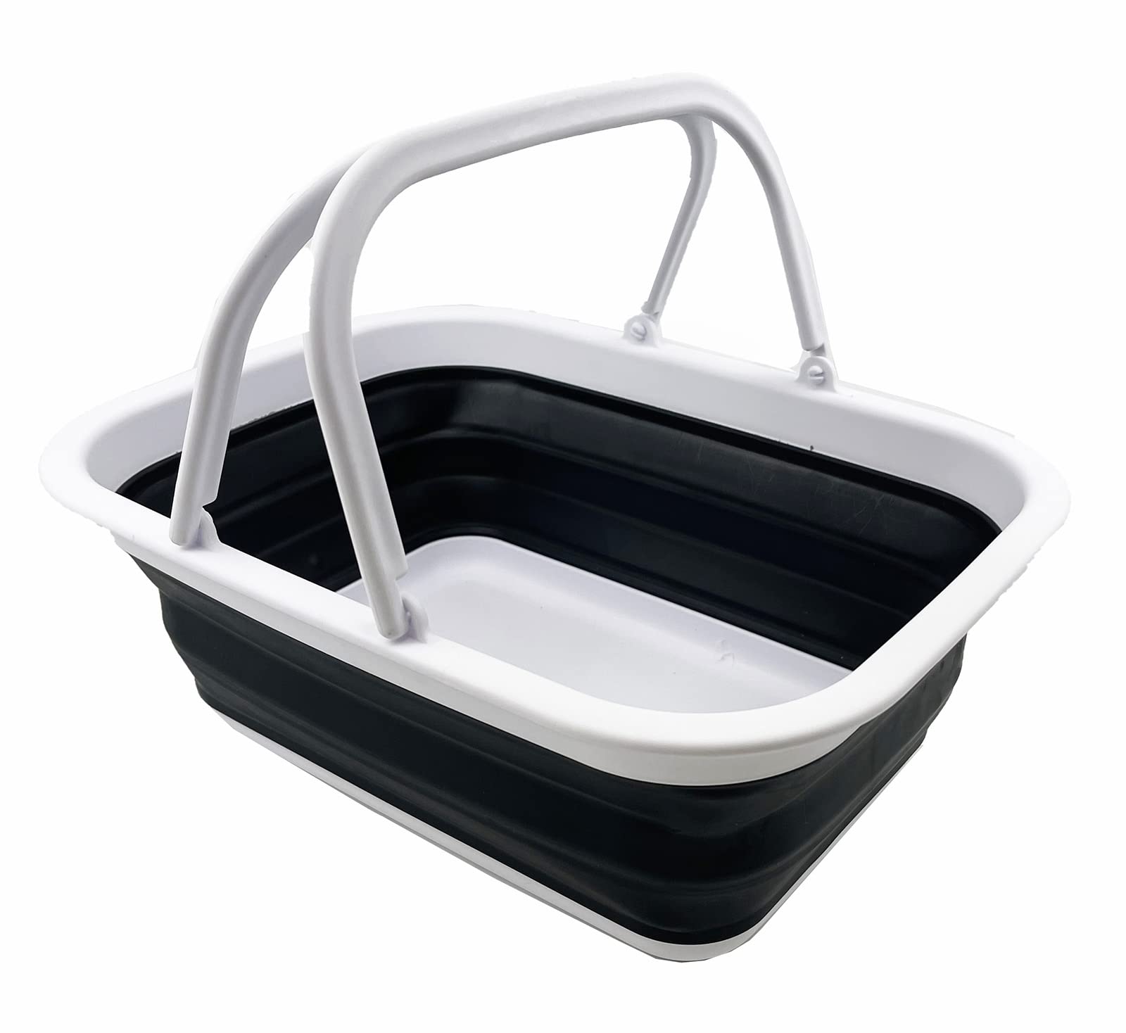 SAMMART 9.2L Collapsible Tub with Handle - Portable Outdoor Picnic Basket / Crater - Foldable Shopping Bag - Space Saving Storage Container (White/Charcoal Black)