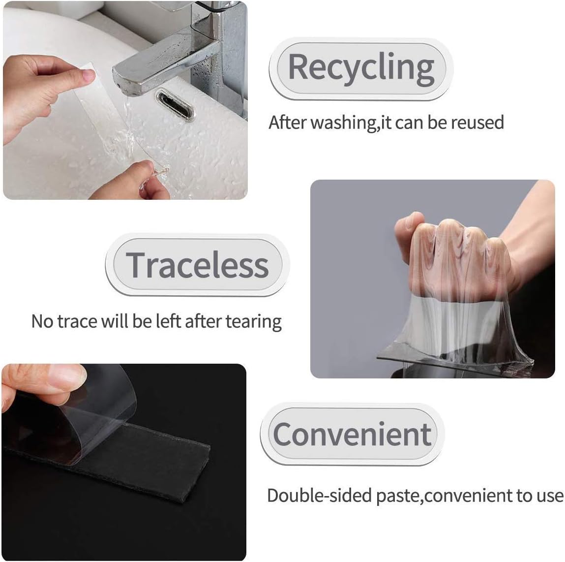 Double Sided Adhesive Nano Tape,Transparent Strong Washable Adhesive Traceless Gel Tape,Removable and Reusable Sticky Anti Slip Tape for Home,Wall,Room,Office Decor (16.5 FT): Industrial & Scientific