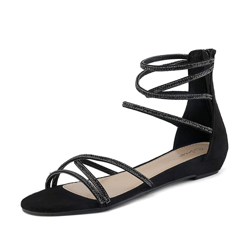 dream pairs women's ankle strap rhinestones low wedge sandals