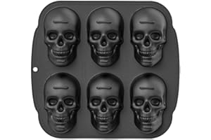 JILITSE Halloween Skull Cake Pan Molds, 3D Halloween Baking Molds, 6 Cavity Silicone Skull Molds for Baking Skull Cake Pan, for Muffin, Gelatin, Pudding, Cakelet, Jello, Halloween Cookware, 6 Cavity Skulls