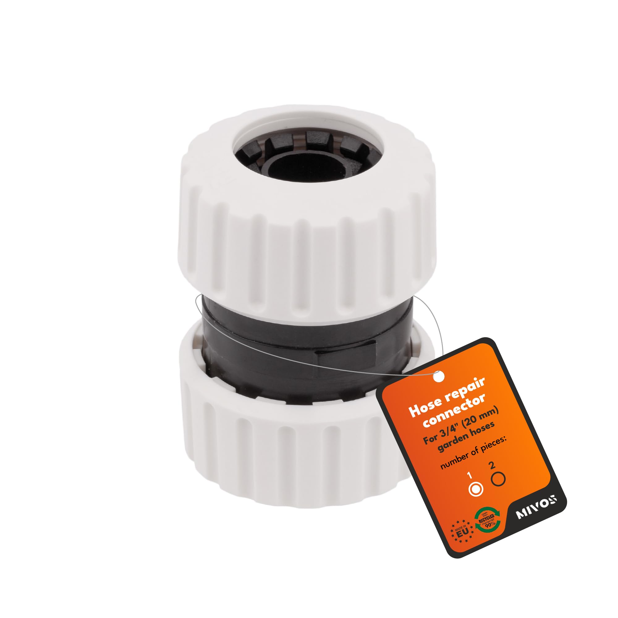 Mivos Hose Connector 3/4 Inch – Made from 90% Recycled Plastic – Repair Connector – Hose Coupling for 3/4 Inch (19 mm) Garden Hoses – Hose Repair – Made in EU