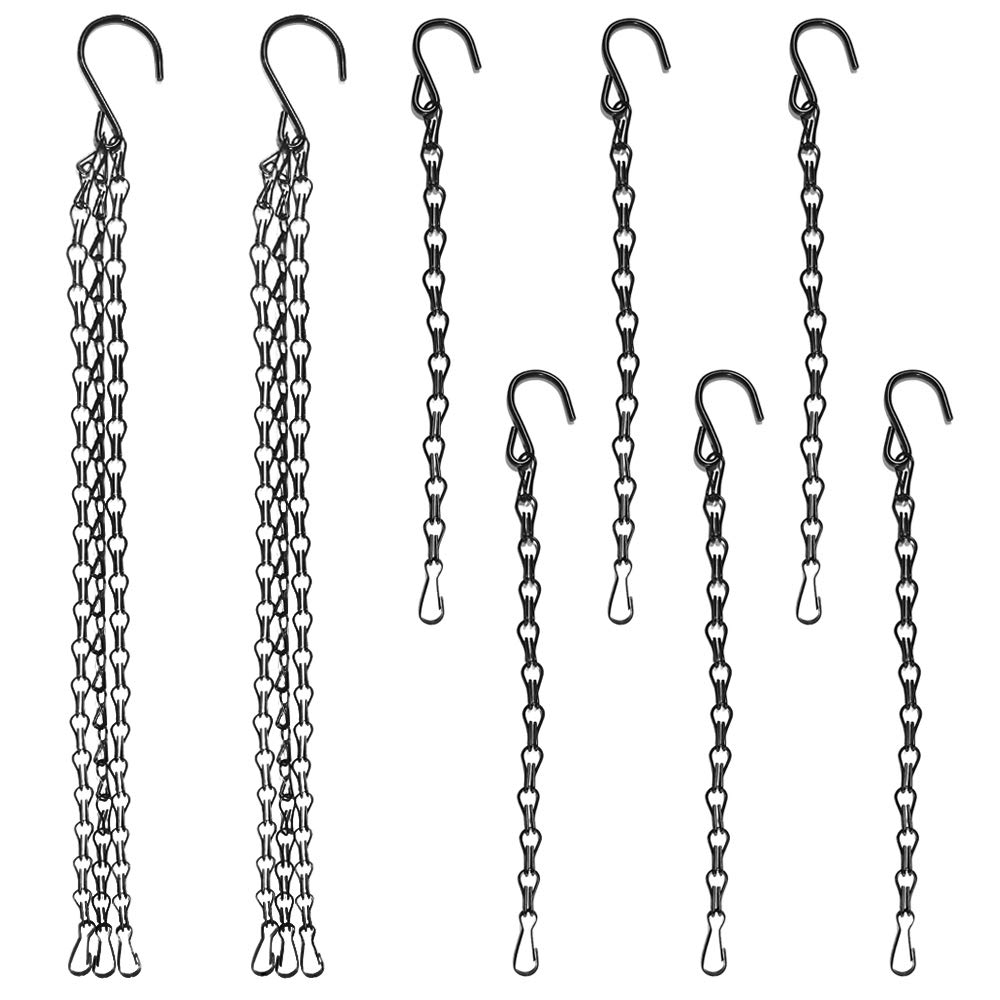 DanziX 8pcs Black Heavy Duty Hanging Basket Chains, Black Hanging Chains,Garden Plant Hangers Metal Chains with Hooks Clips For Hanging Basket Bird Feeder Flower pots and Ornaments